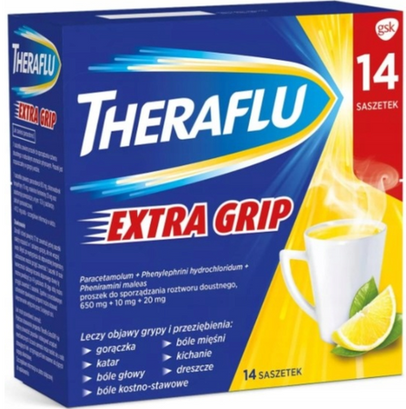 Theraflu Extra Grip 650 mg + 10 mg + 20 proszek do sporządzenia roztworu doustnego 14 saszetek