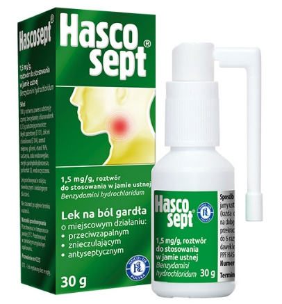 Hascosept spray 1,5 mg/g roztwór do stosowania w jamie ustnej 30 g