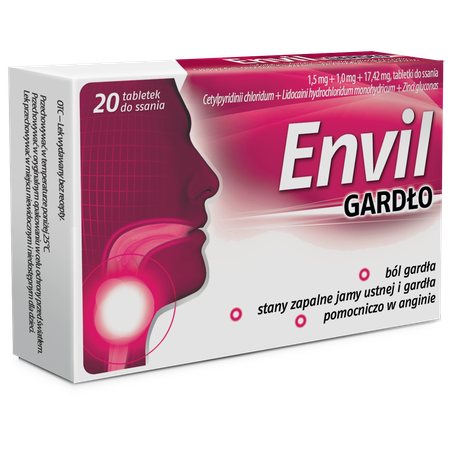 Envil gardło 1,5 mg + 1,0 mg + 17,42 mg tabletki do ssania 20 tabletek