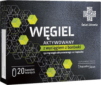 WĘGIEL AKTYWOWANY Z WYCIĄGIEM Z BORÓWKI 20 KAPSUŁEK TWARDYCH