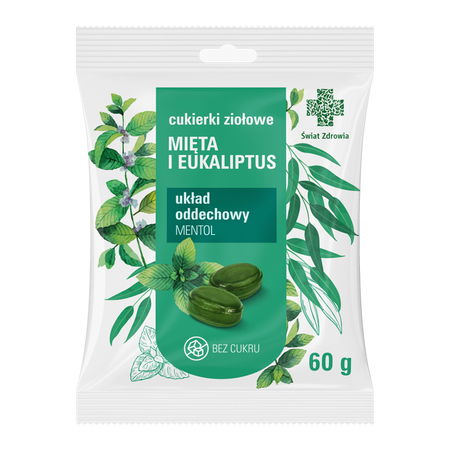 CUKIERKI ZIOŁOWE MIĘTA I EUKALIPTUS 60 g bez cukru Świat Zdrowia
