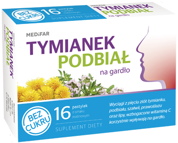 Tymianek i podbiał bez cukru 16 pastylek o smaku malinowym