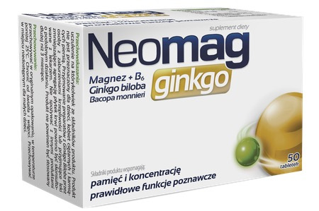 NeoMag ginkgo Magnez + B6 + Ginkgo biloba 50 tabletek