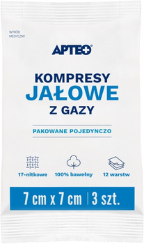 Kompresy jałowe z gazy  7 cm x 7 cm 3 sztuki APTEO
