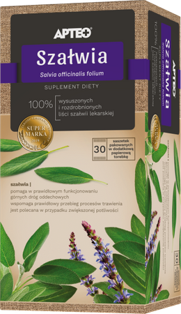 Szałwia Apteo 30 saszetek 100% wysuszone i rozdrobnione liście szałwii