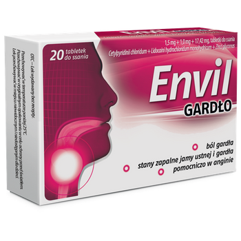 Envil gardło 1,5 mg + 1,0 mg + 17,42 mg tabletki do ssania 20 tabletek