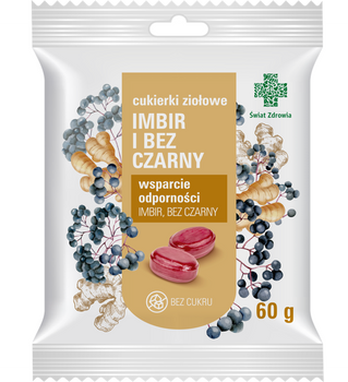 CUKIERKI ZIOŁOWE IMBIR I CZARNY BEZ 60 g bez cukru Świat Zdrowia