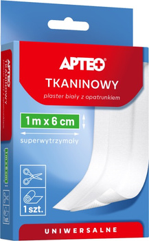 Tkaninowy plaster biały z opatrunkiem 1 m x 6 cm Apteo do cięcia