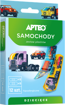 Apteo Samochody plastry dla dzieci, 12 sztuk