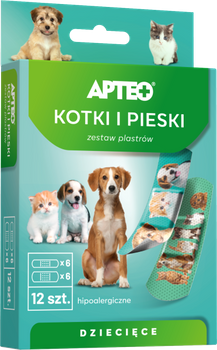 Apteo Plastry Kotki i pieski plastry opatrunkowe, 12 sztuk