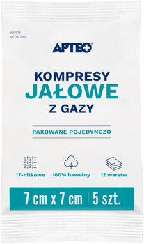Kompresy jałowe z gazy 7 cm x 7 cm 5 sztuk APTEO