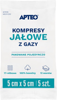 Kompresy jałowe z gazy 5 cm x 5 cm 5 sztuk APTEO