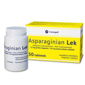 ASPARAGINIAN LEK 17 mg jonów magnezu + 54 mg jonów potasu, 50 tabletek