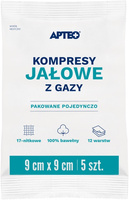 Kompresy jałowe z gazy 9 cm x 9 cm 5 sztuk APTEO