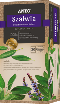 Szałwia Apteo 30 saszetek 100% wysuszone i rozdrobnione liście szałwii