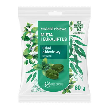 CUKIERKI ZIOŁOWE MIĘTA I EUKALIPTUS 60 g bez cukru Świat Zdrowia