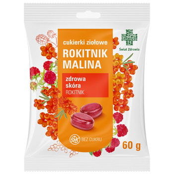 CUKIERKI ZIOŁOWE ROKITNIK MALINA 60 g bez cukru Świat Zdrowia
