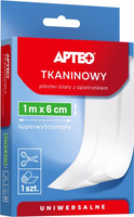 Tkaninowy plaster biały z opatrunkiem 1 m x 6 cm Apteo do cięcia