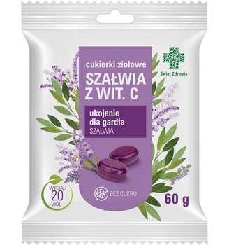 CUKIERKI ZIOŁOWE SZAŁWIA 60 g bez cukru Świat Zdrowia